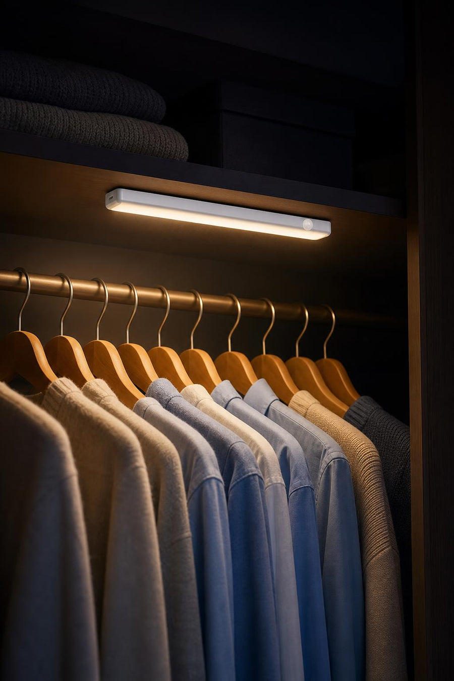 LED light bar lighting a wardrobe closet
